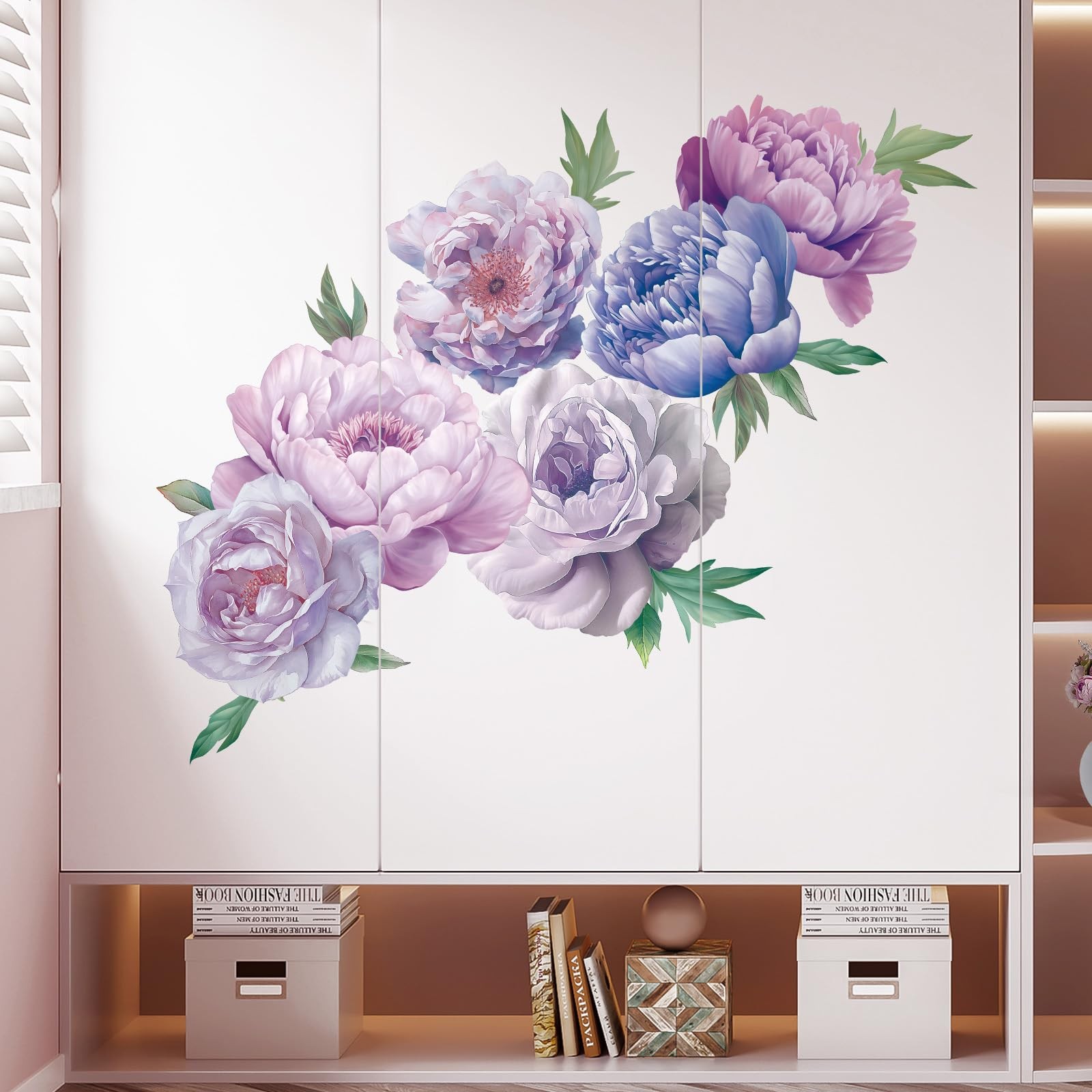 Peony Wall Decal, Large Purple Flower Sticker for Bedroom