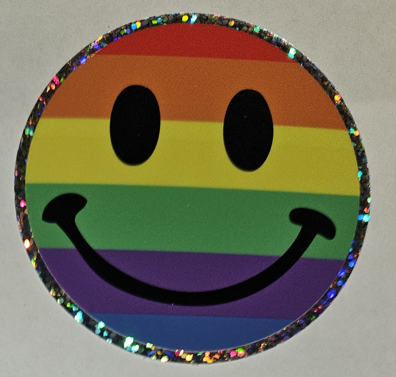 3x Rainbow Sparkle Smiley Face Vinyl Sticker 3″ Round Smile Weatherproof