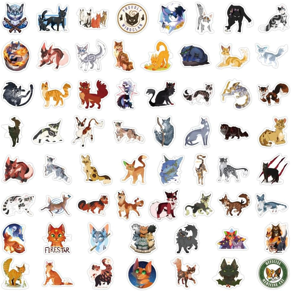 60PCS Warrior Cats Stickers for Kids Adults Cute Cats Stickers Pack Vinyl Water