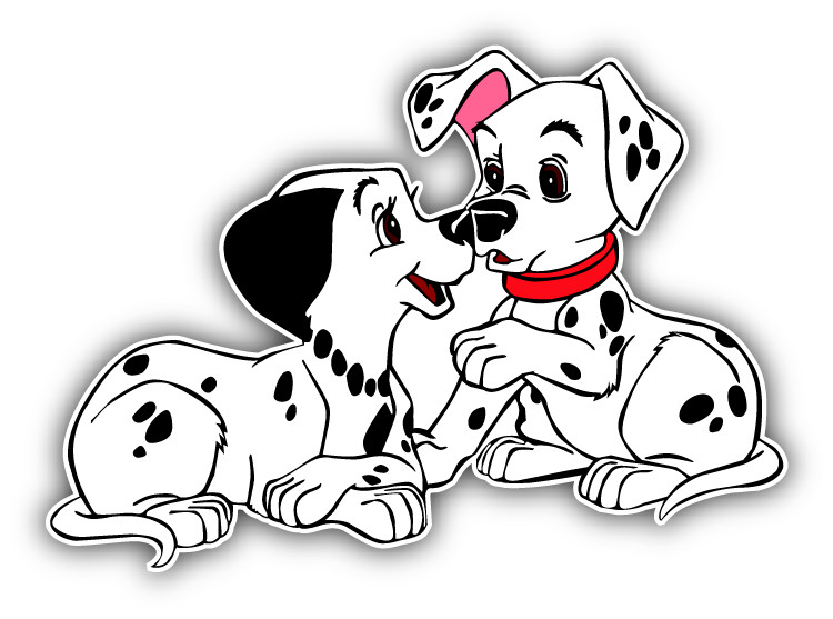 101 Dalmatians Couple Cartoon Car Bumper Sticker Decal 5» x 4»