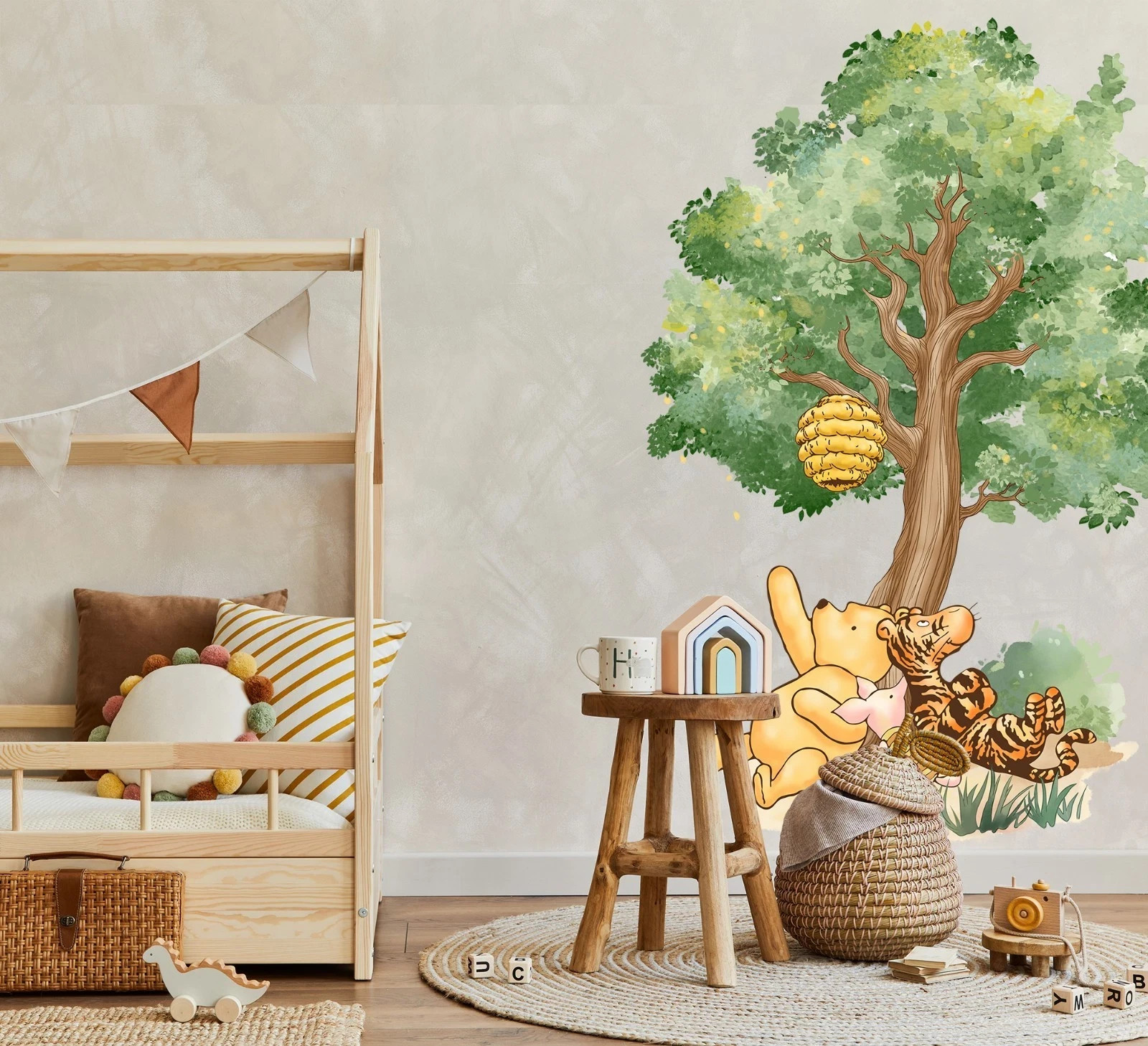 Winnie the Pooh Friends Tree Wall Decal – Large Kids Room Removable Fabric Stick