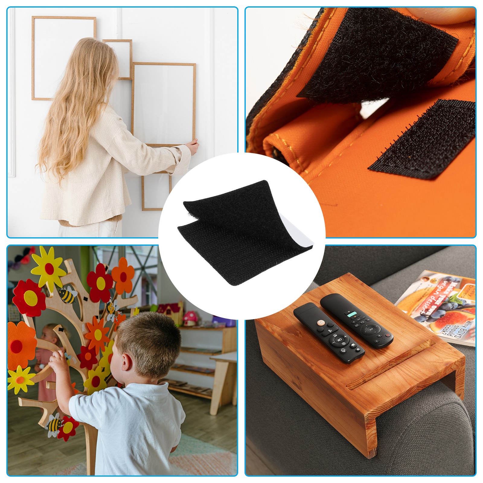 16 Set 2×2 Inches Hook and Loop Dots Square Self Adhesive Tape Black