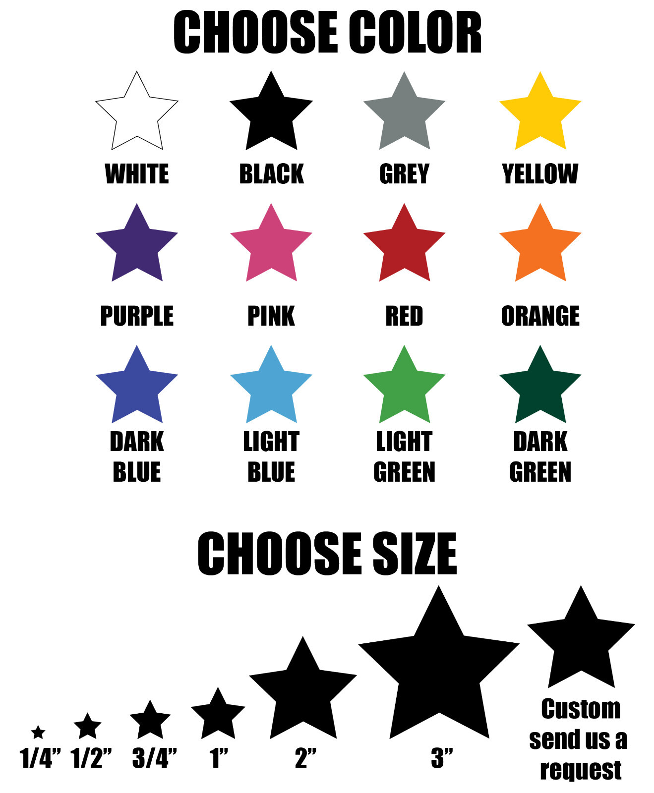 Star stickers! Permanent outdoor glossy vinyl decals – Pick your size and color!