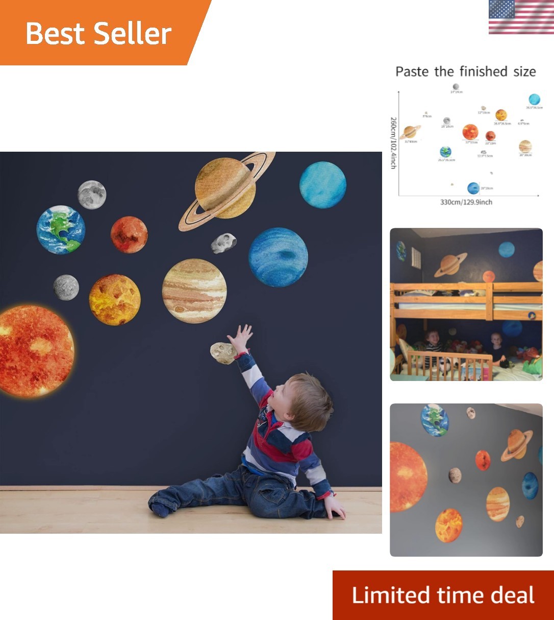 Solar System Wall Stickers for Kids, Universe Space Wall Sticker, Large Size …