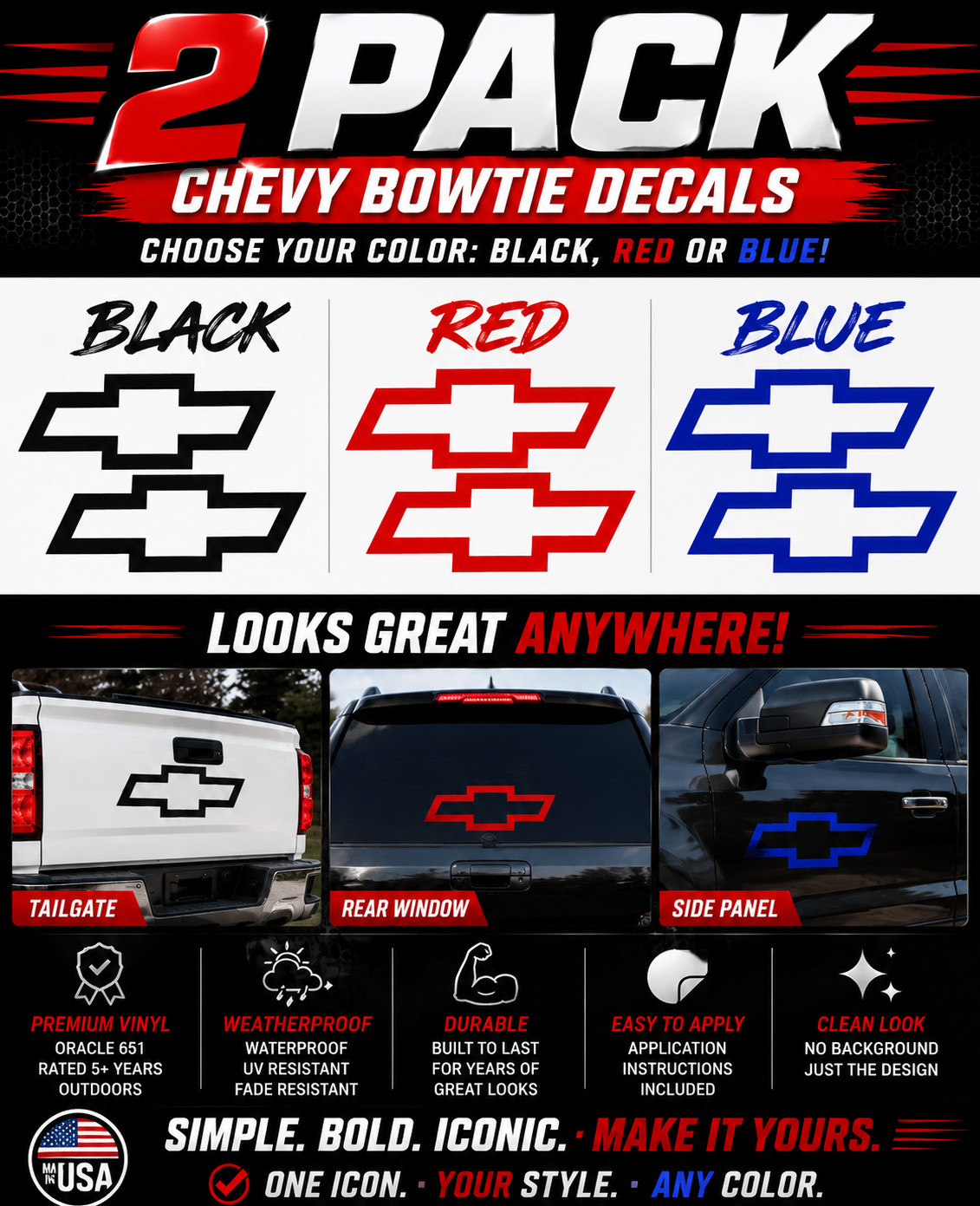 2 PACK Chevy Bowtie Decal Die Cut Chevrolet Bow Tie Sticker 1″, 2″, 3″, 4″, 5″+