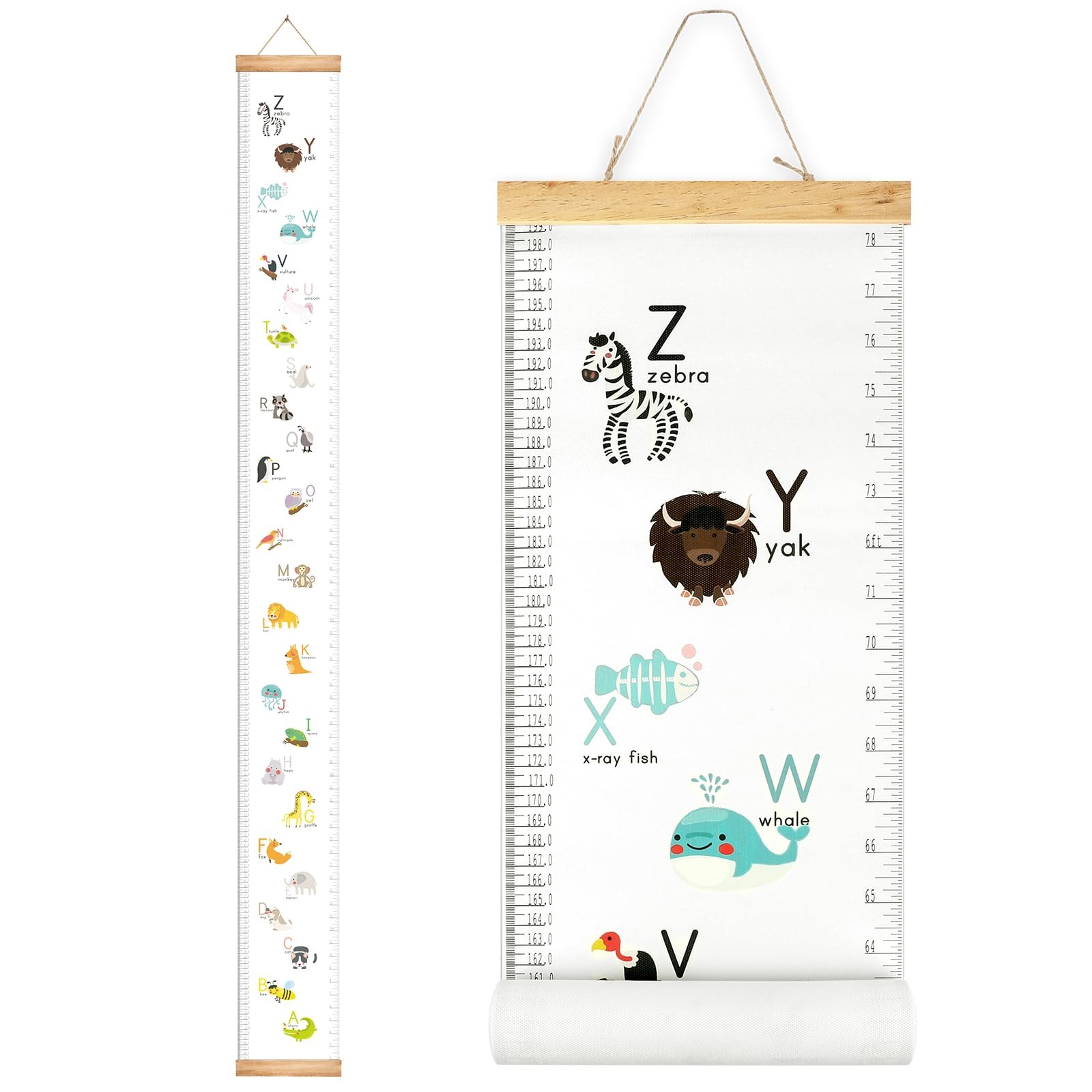 Mibote Baby Growth Height Chart Handing Ruler Wall Decor for Kids, Letters