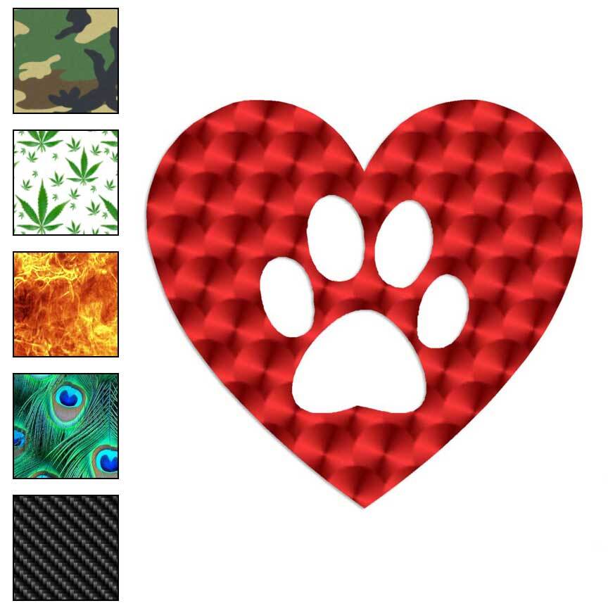 Dog Paw Print Heart Love, Vinyl Decal Sticker, 40 Patterns & 3 Sizes, #2968