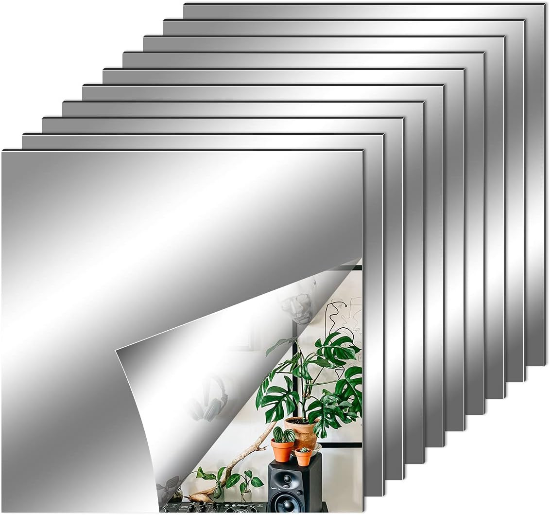 Fantasyon 10 Pieces Flexible Mirror Sheets, Self Adhesive Decorative Plastic Mir