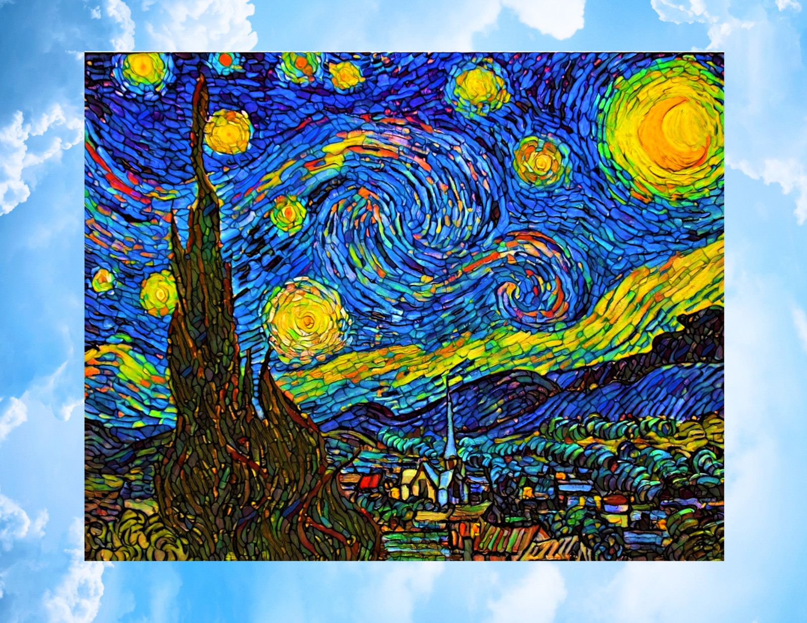 Starry Night Mosaic WINDOW CLING Size 10.2″ Repositionable Vinyl