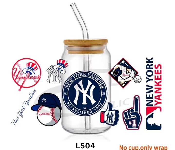 New York Baseball Team UV DTF Transfer Sticker Cup Wrap DIY Glasses Bottles