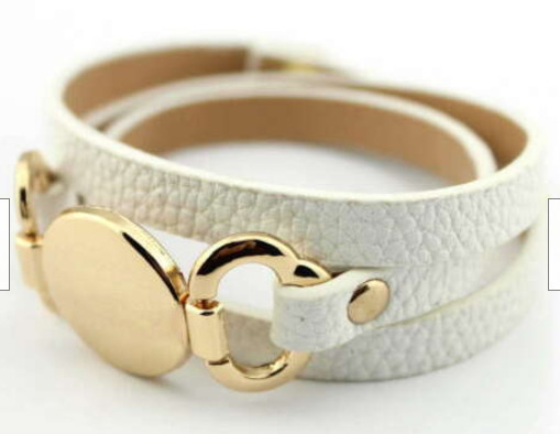 Beautiful Leather wrap bracelet with monogram – Gold or Silver tone Great Gifts