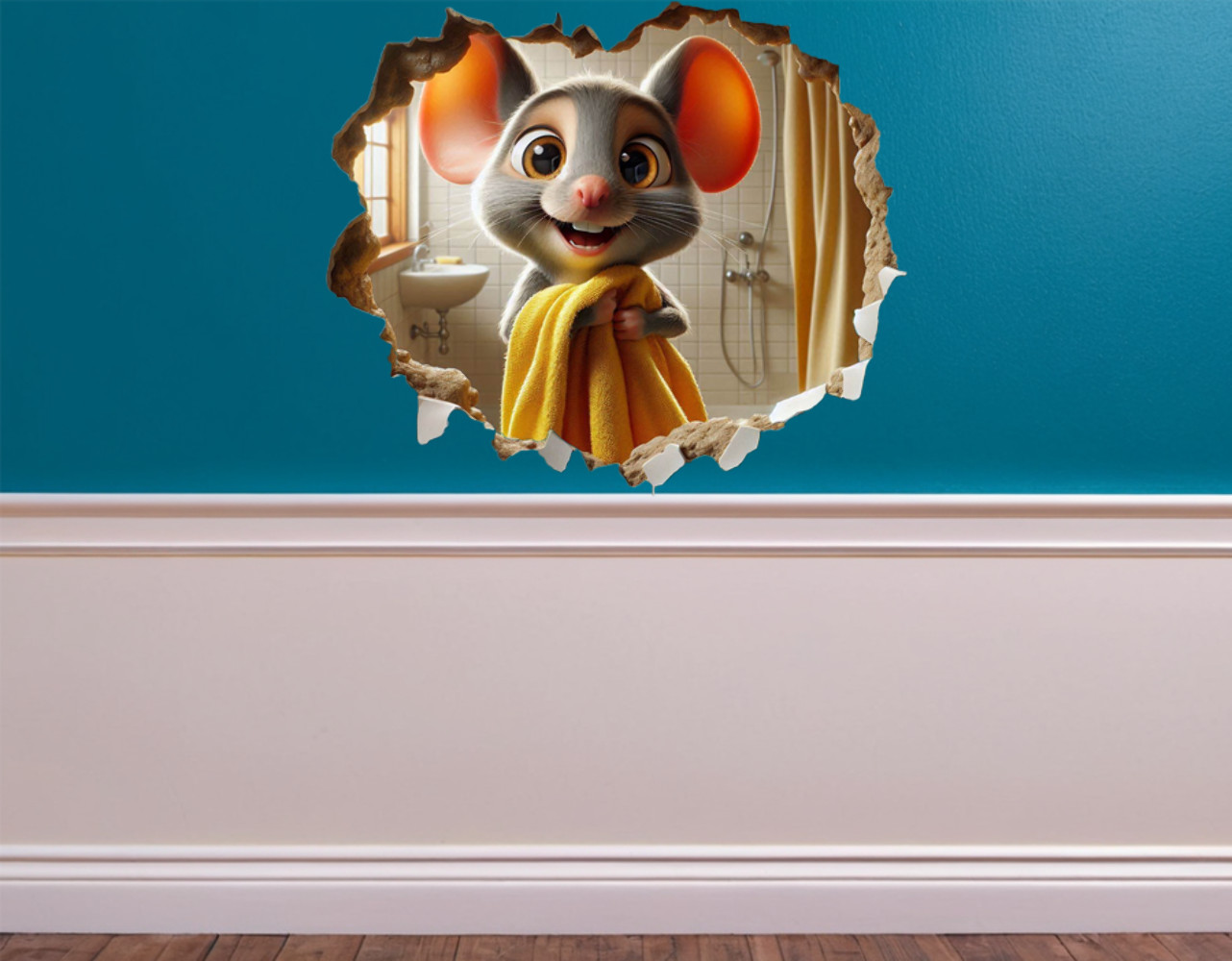 Mouse in Bathroom Wall Decal – 5″ Tiny Mouse Hole Sticker