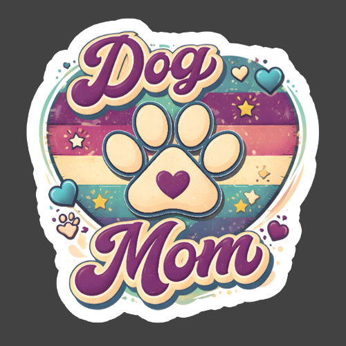 Dog Mom Sticker Vinyl Decal Retro Rainbow Paw Print Dog Lover Gift