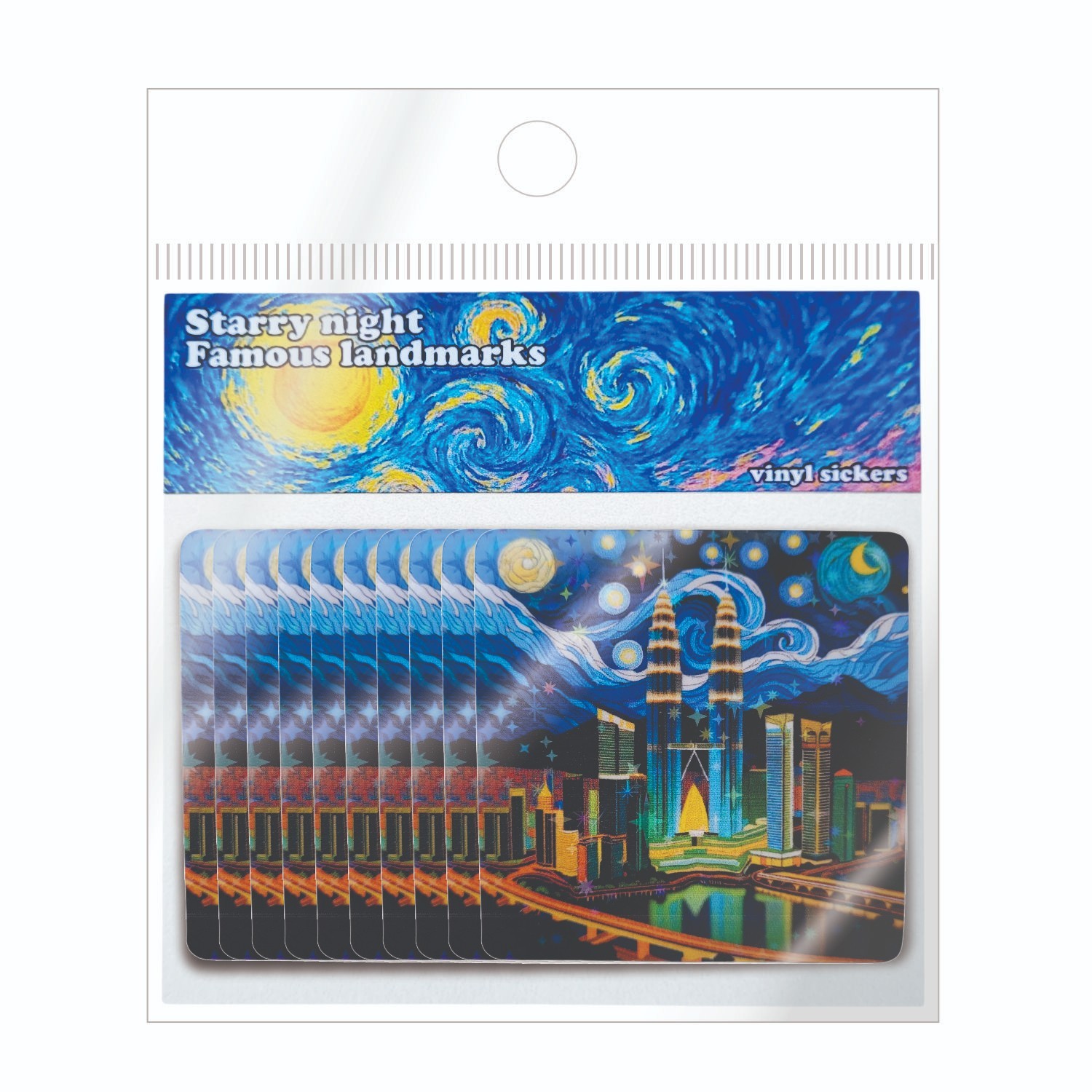 Starry Night at the Petronas Twin Towers Kuala Lumpur Vinyl Stickers !! Van Gogh