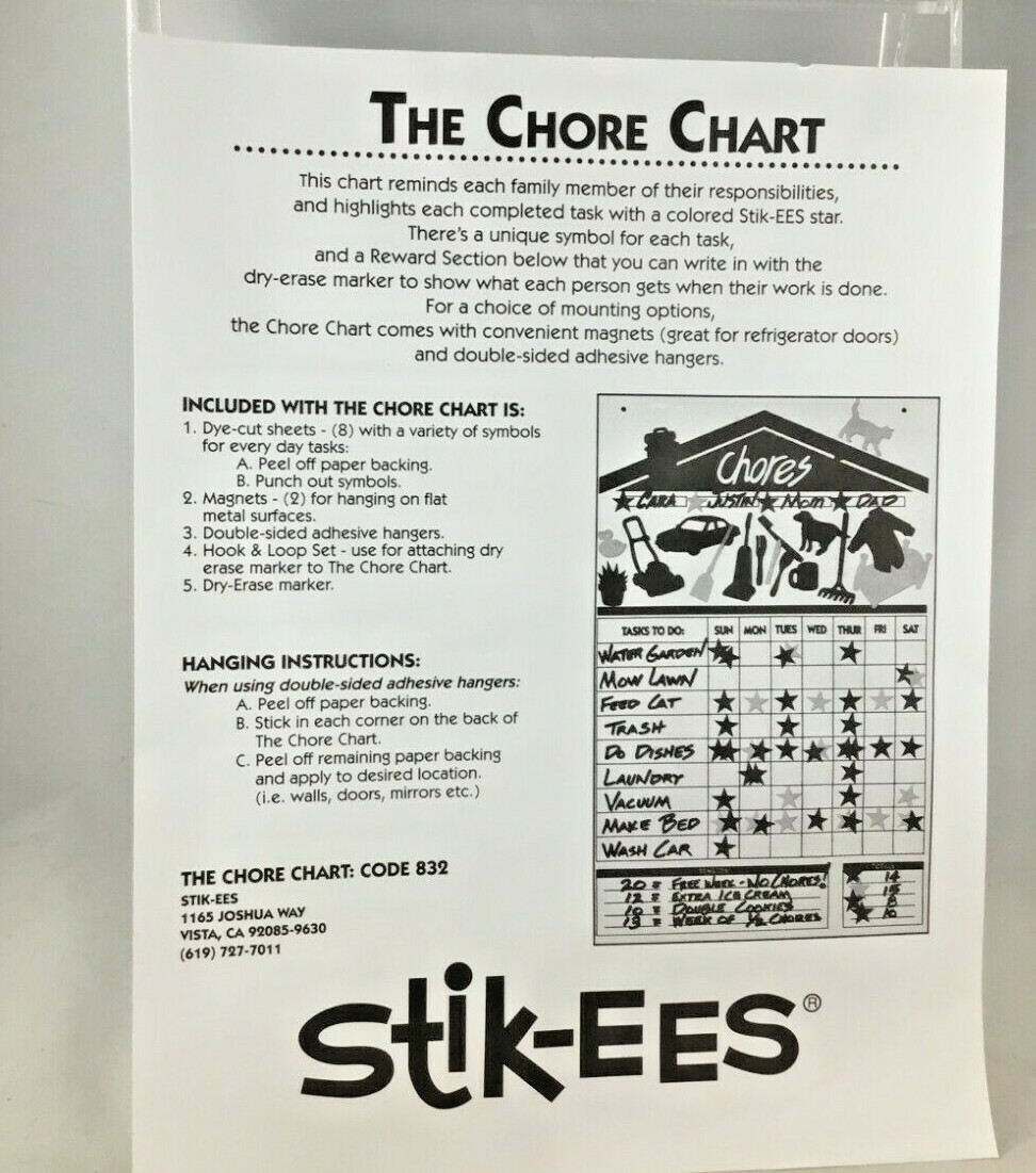 Stik-EES «Chore Chart» Reuseable Clings Die Cut Sheets With Stars & Symbols New