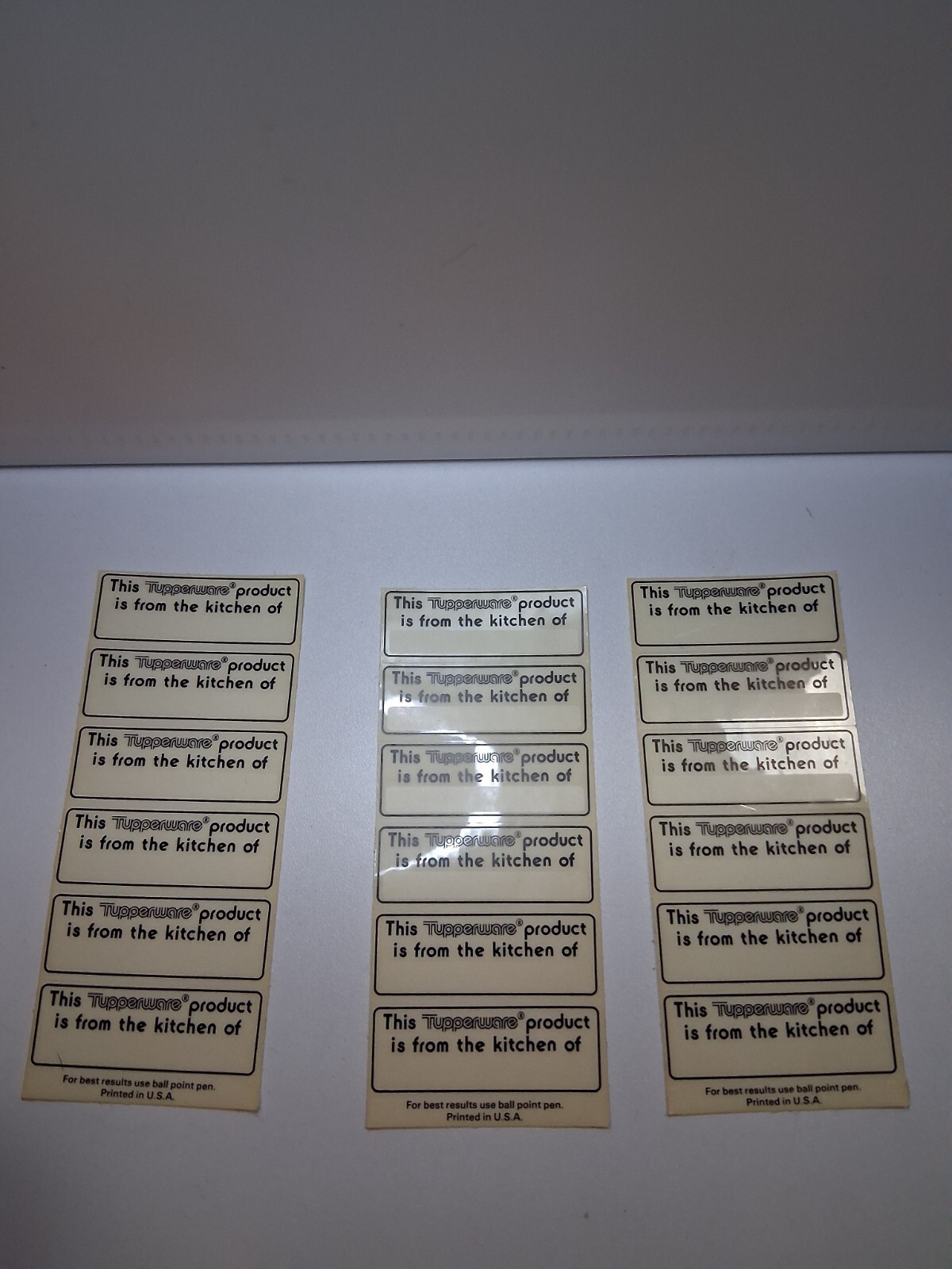 Tupperware Dish Labels Stickers «PRODUCT FROM KITCHEN OF» Tags 3 Sheets 21 Total