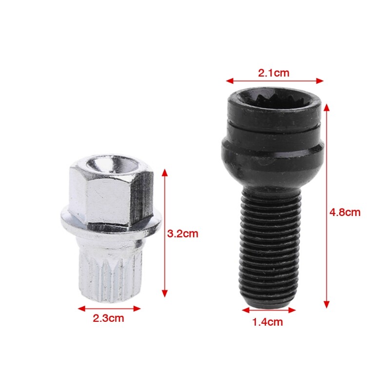 5Pcs Automobile Wheel Lock Bolts Locking Security Lug Nuts for Most Model for Ca