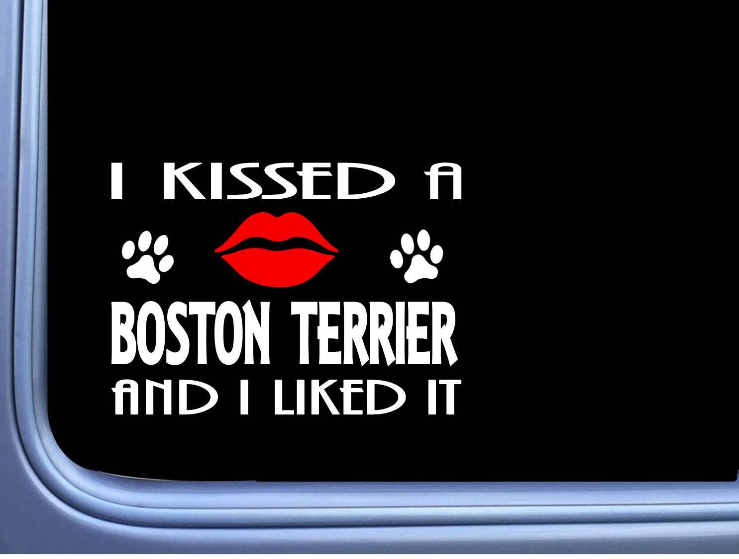 Boston Terrier kissed L869 8″ dog window decal sticker