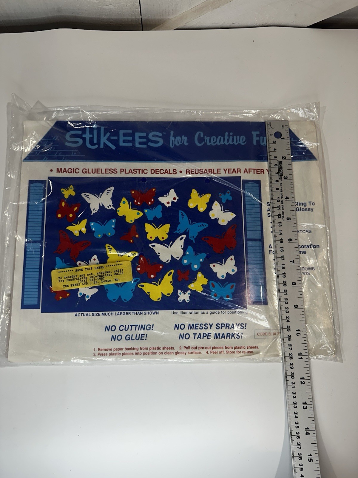 Vintage Stik-ees Creative Fun Magic Plastic Decals Code S Butterflies