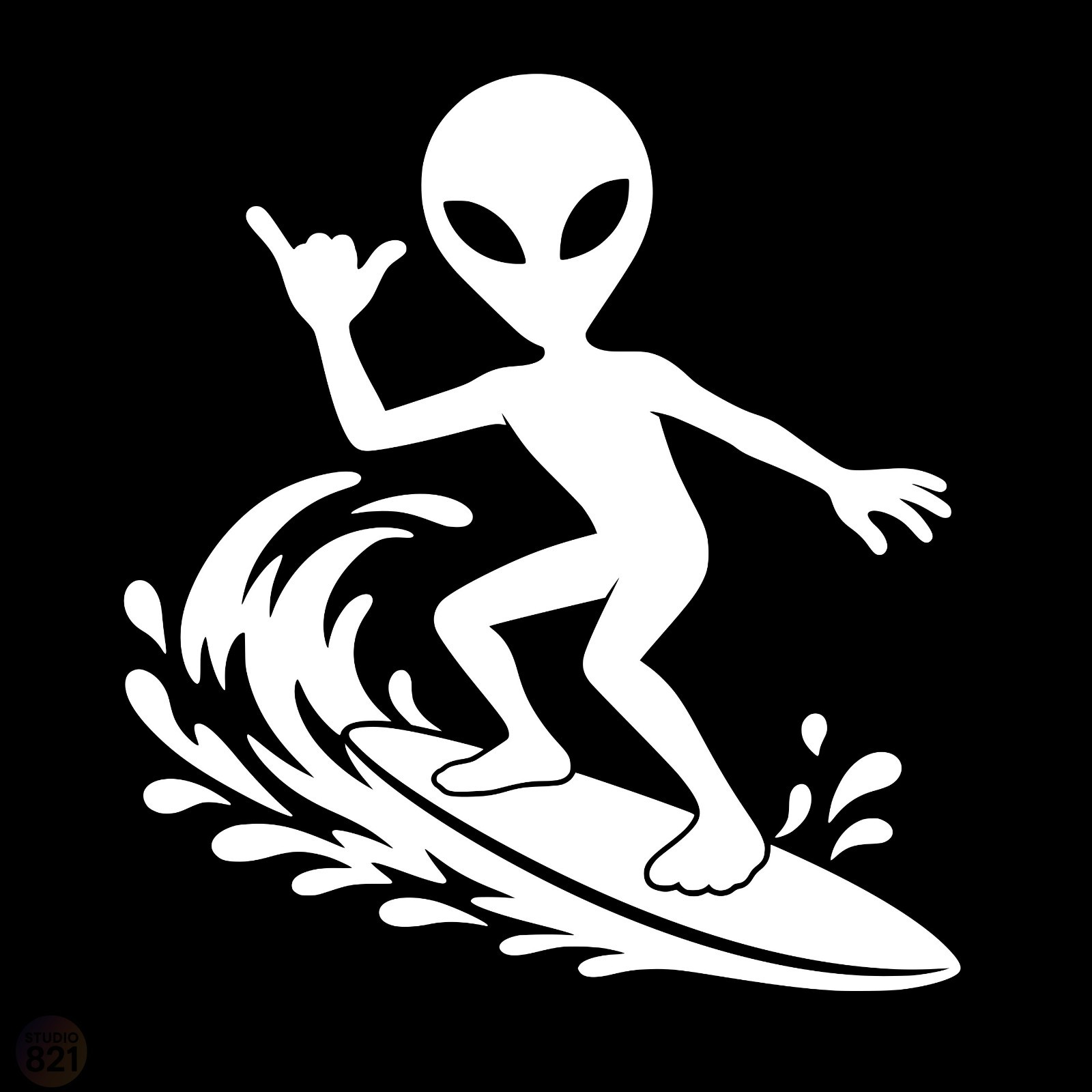 Alien Head Surfer Decal | UFO Area 51 Sticker | Car Truck Window Vinyl | Fun