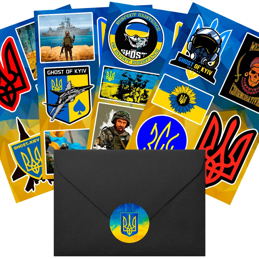 Ukraine Stickers Tryzub Ukrainian Flag Ghost of Kyiv Military Support Decals