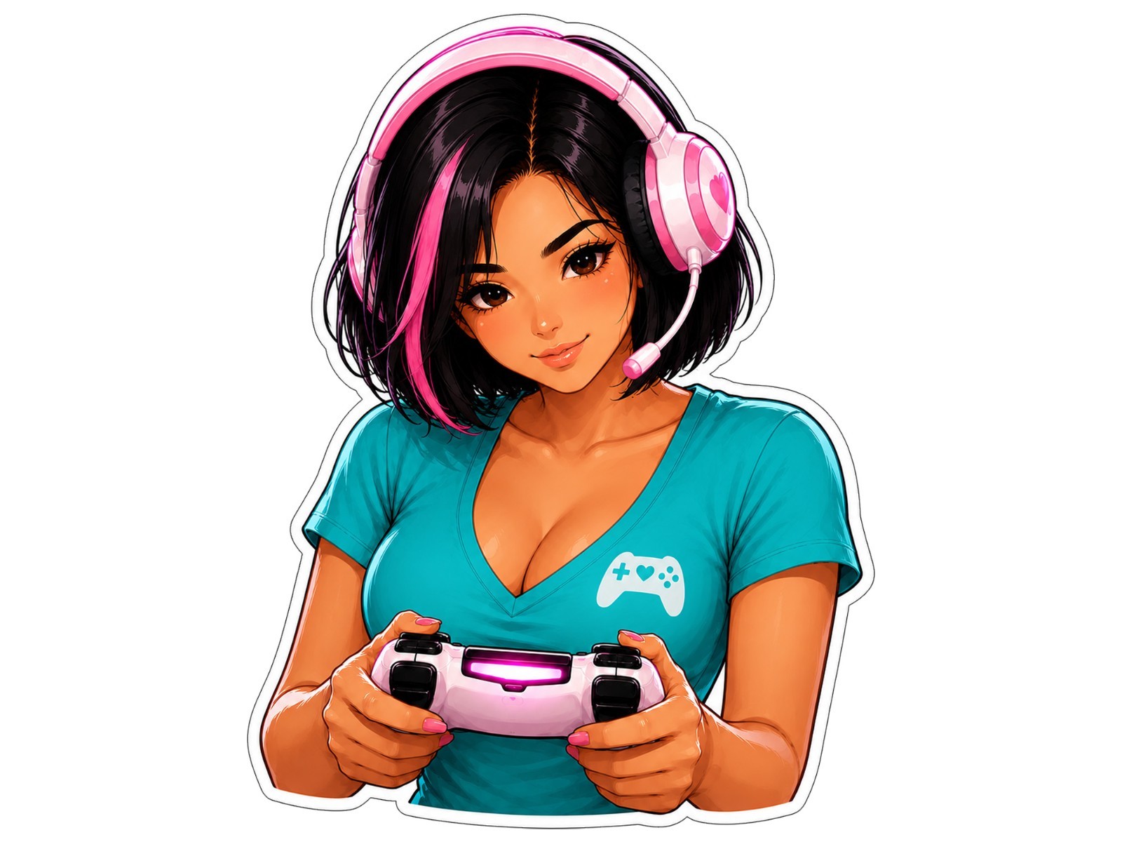 Gamer Girl Sticker Decal – Gamer Girl Controller Laptop Window Car 3.2″