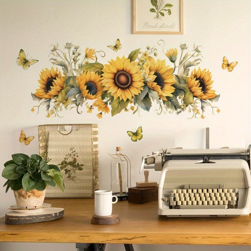 1 piece of PVC self-adhesive sunflower and butterfly wall sticker