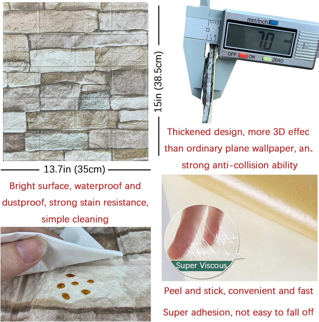 3D Brick Wall Panels Foam Peel & Stick Wallpaper, 20PCS