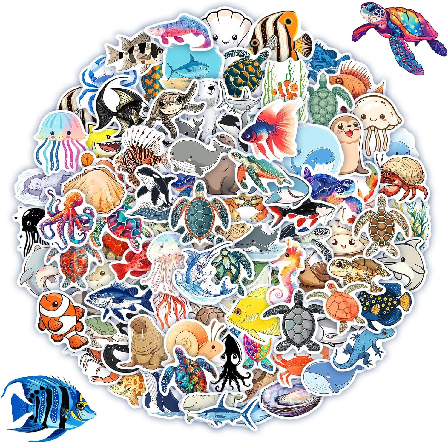 100 Pcs Ocean Stickers for Kids Teens Adults, under the Sea Animal Fish Turtle S