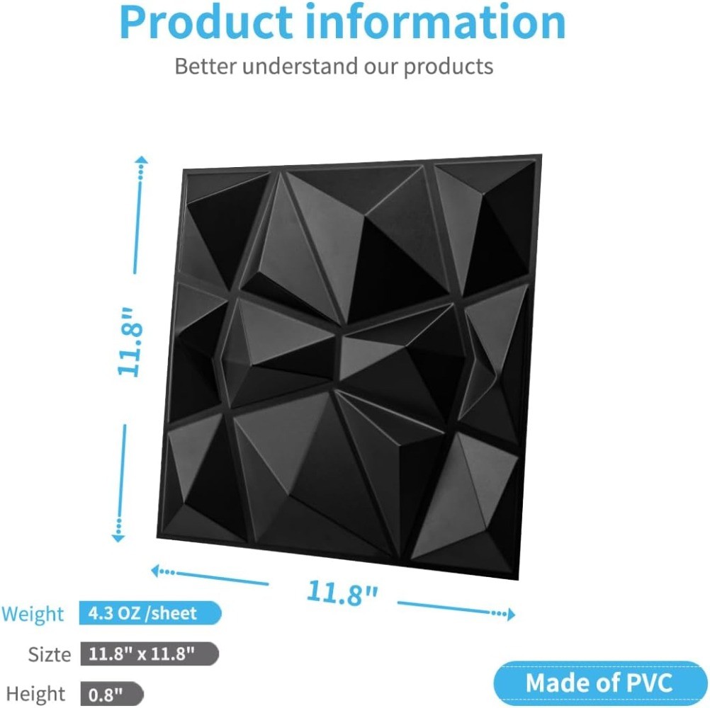 11.8″x11.8″ Decorative 3D Wall Panels Diamond PVC Interior Wall Décor 10/20 Pack