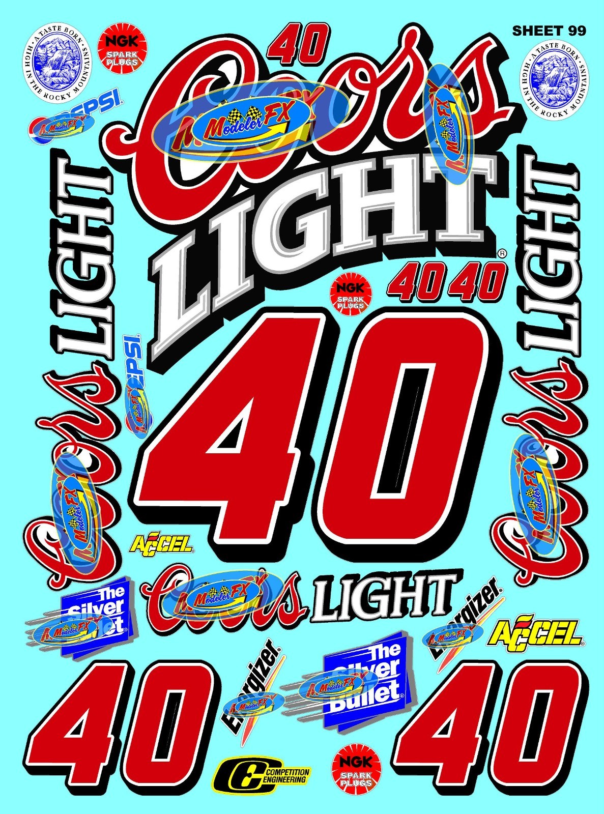 White Vinyl Sticker Sheet 99 coorslight-R/c Model Decal fits 1/24-1/16 Scale CUT