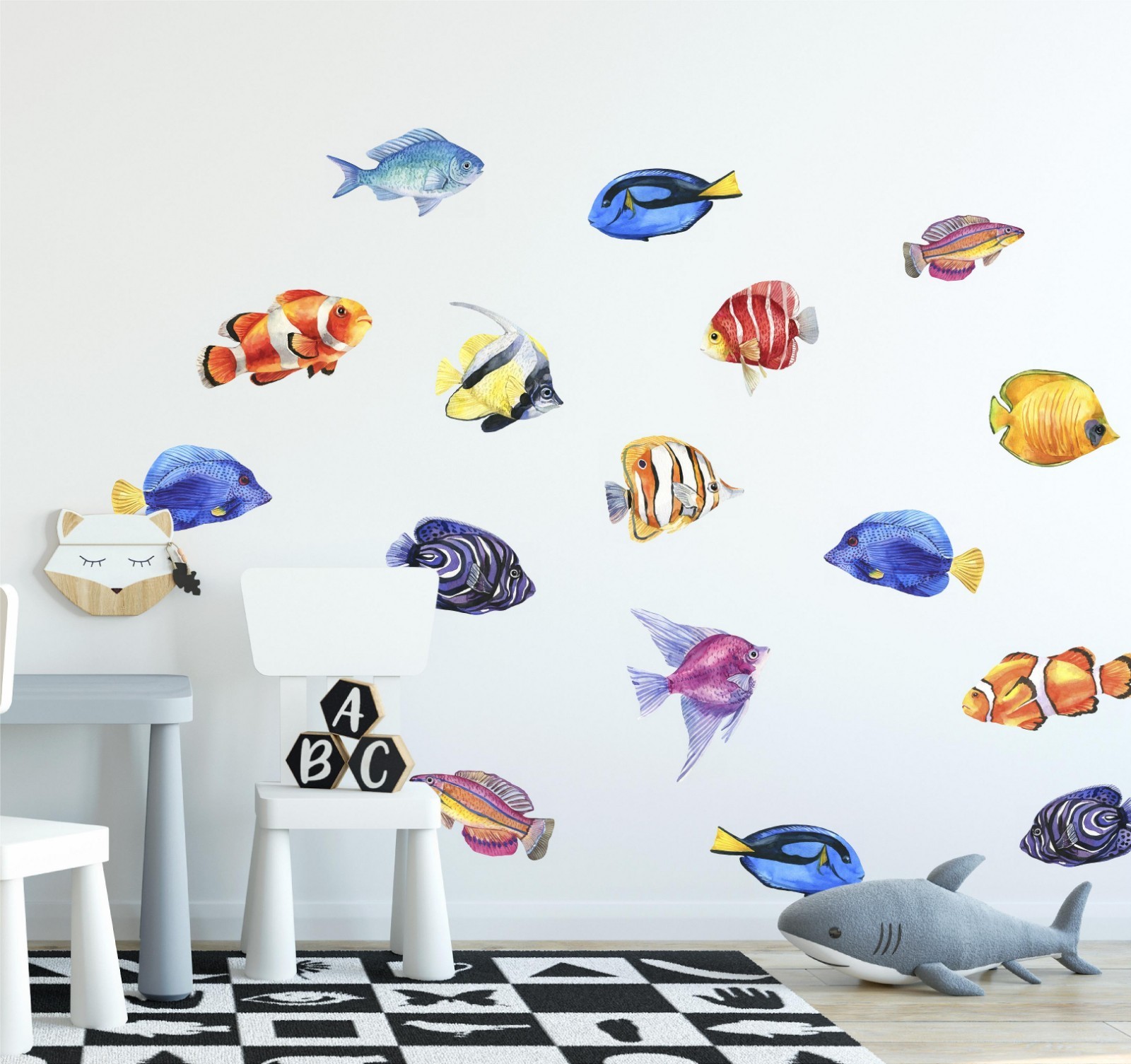 Tropical Fish Wall Decal Set Watercolor Ocean Sea Life Peel & Stick Wall Sticker