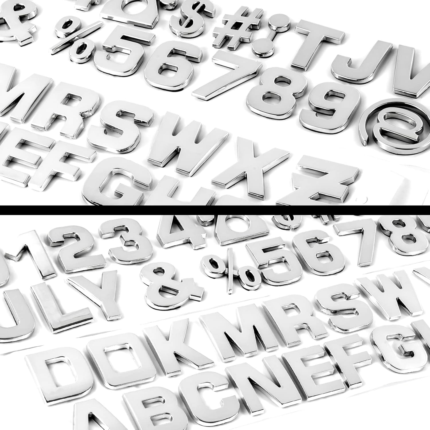 Lamoutor 43Pcs Car Emblem Letters Sticker DIY 3D Chrome Number A-Silver