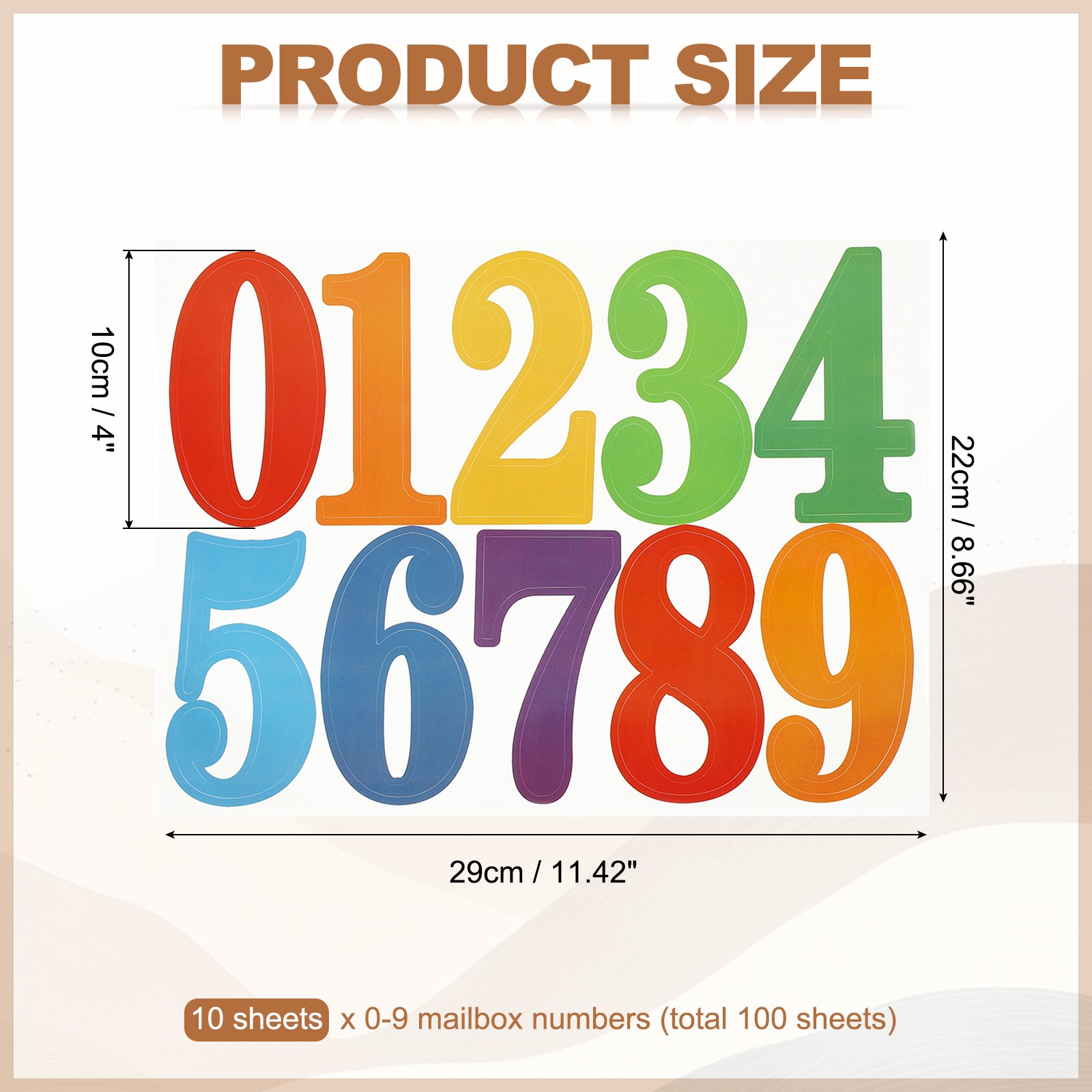 100 Pcs 10 Sheets Mailbox Numbers for Outside, 4 Inch Multicolor Number Sticker