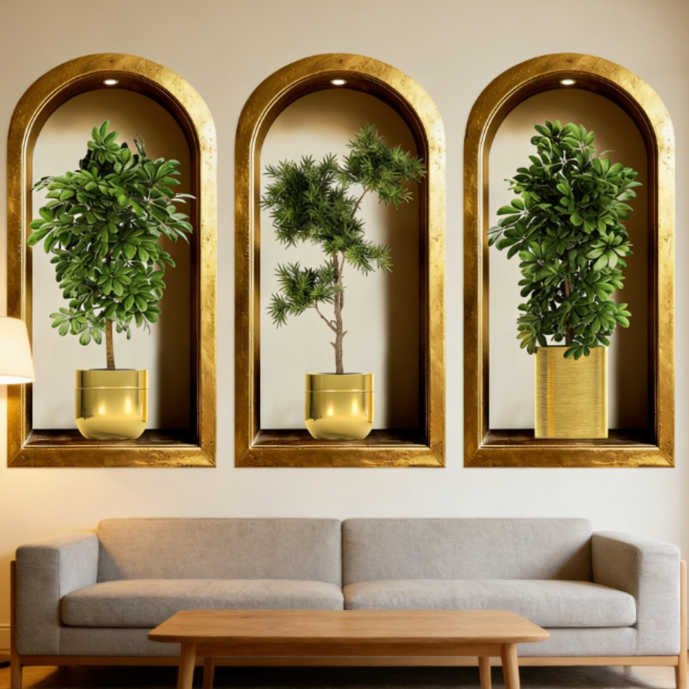 3PCS Green 30x60cm 40x80cm Potted Plant Wall Stickers for Home Decoration