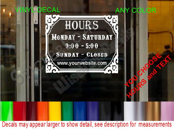 STORE HOURS CUSTOM WINDOW DECAL BUSINESS tattoo bar garage paint auto body shop