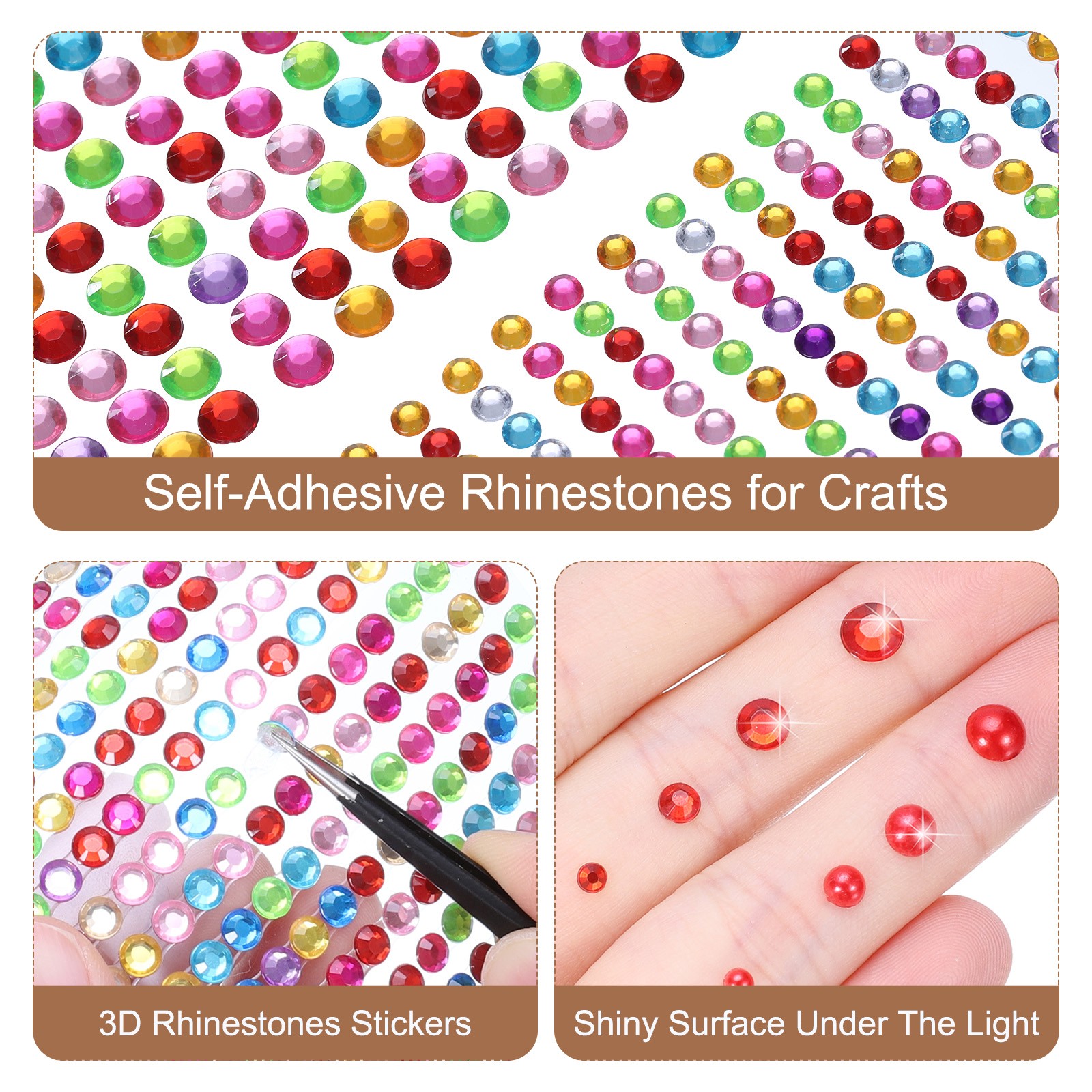 1394Pcs 4mm/6mm Self-Adhesive Rhinestone Stickers for Craft (4 Sheet Pink)