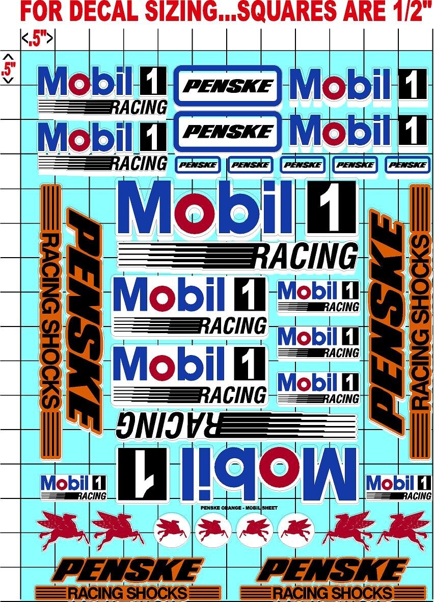 WHITE Vinyl Sticker Sheet MO-R/C MODEL Decal fits 1/10-1/16 Scale PENSKE RACING