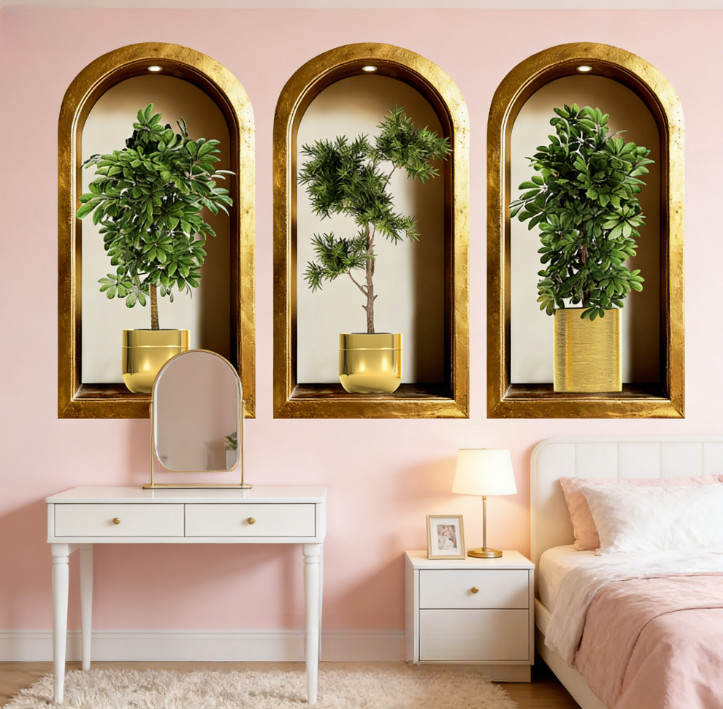 3PCS Green 30x60cm 40x80cm Potted Plant Wall Stickers for Home Decoration