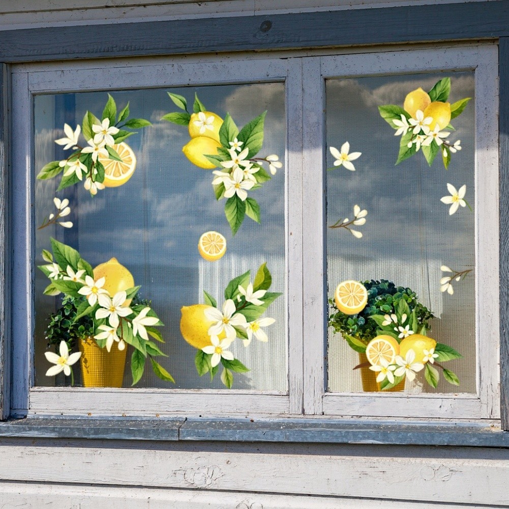 Modern Minimalist Lemon Flower Static Cling for Windows Doors and Smooth Walls