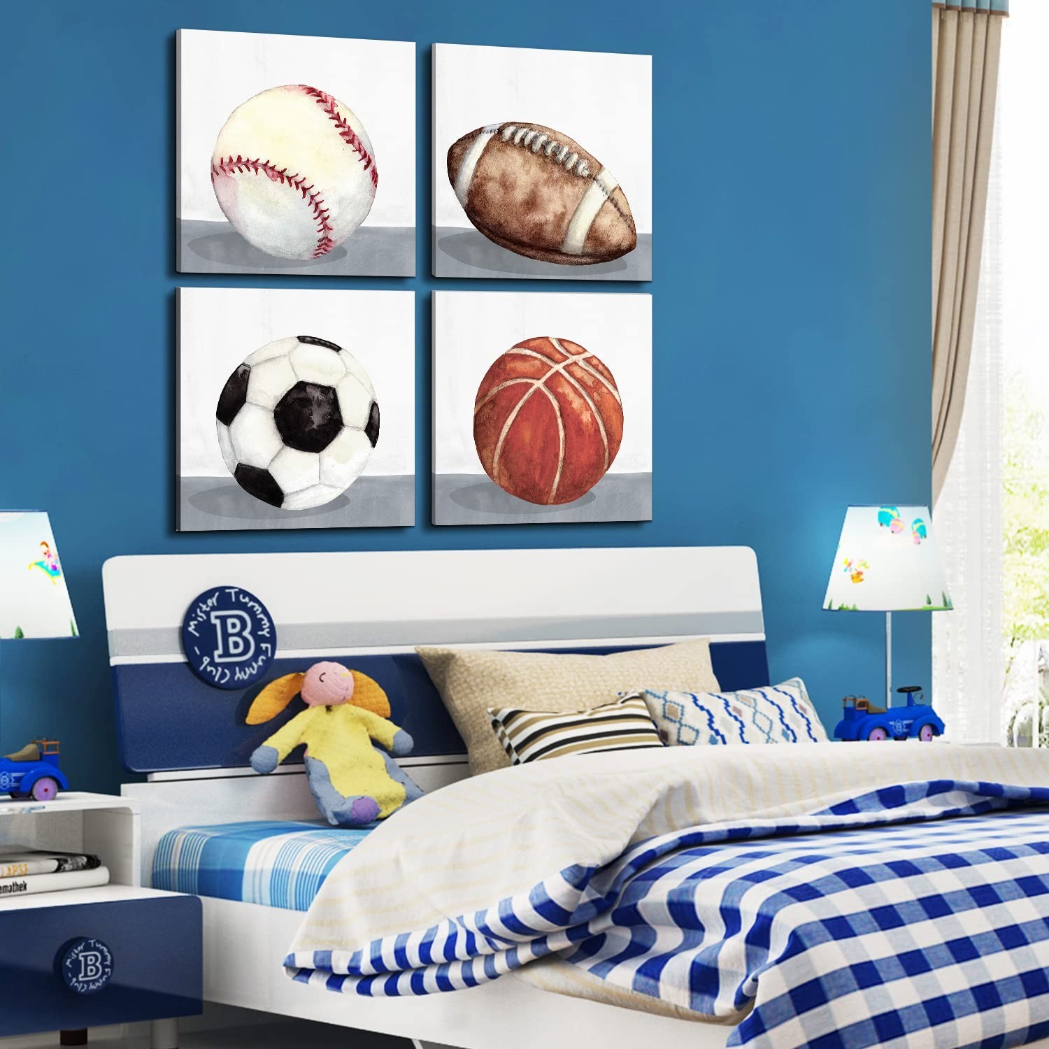 Sports Wall Art Kids Boys Sports Room Decor Soccer Football Baseball Basketba…