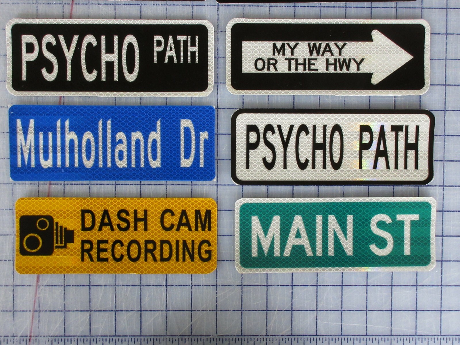 Reflective Road Sign Magnet Psycho Path My Way or the Hwy Mulholland Dr Dash Cam