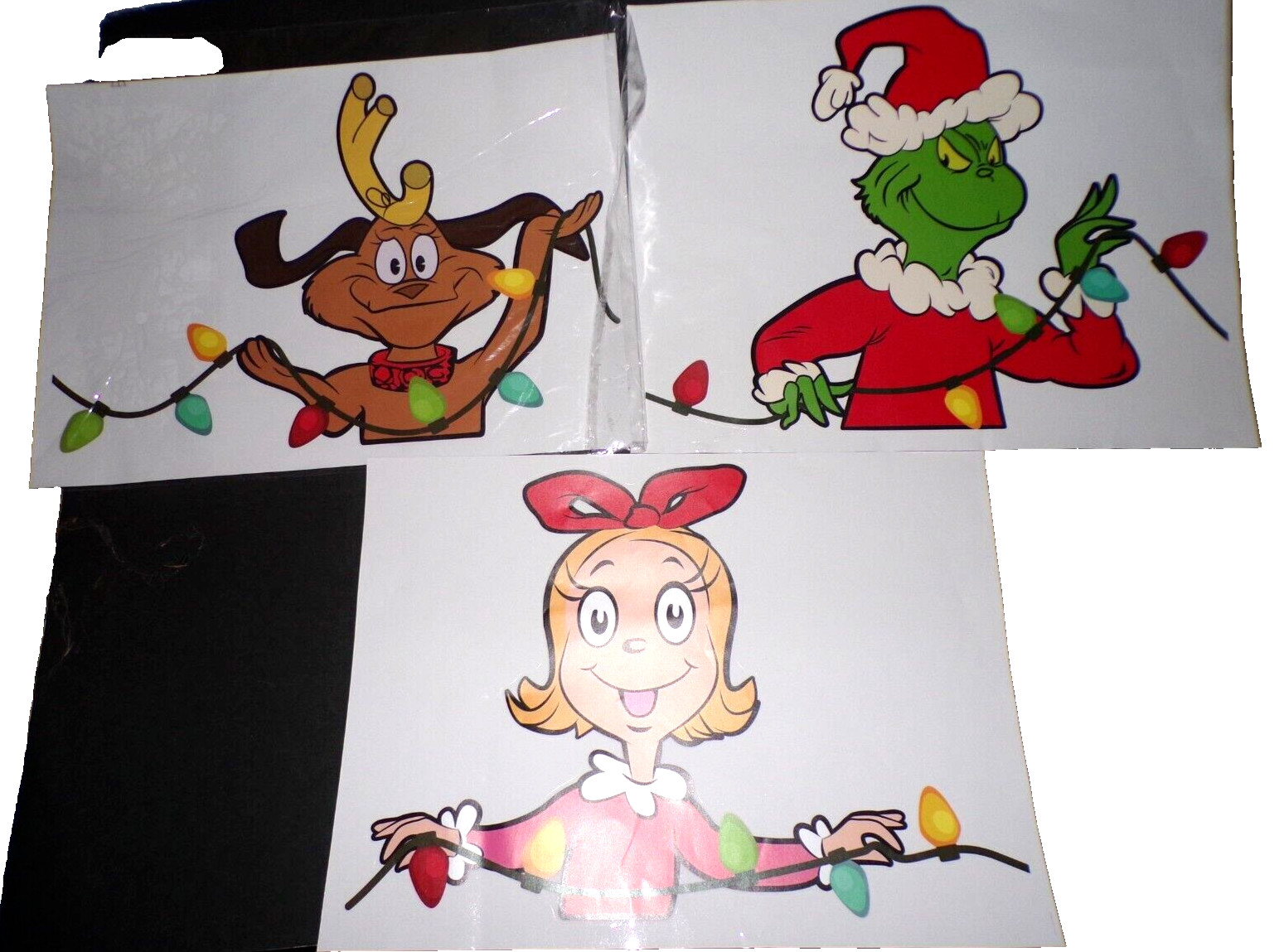 3pk Christmas Grinch, Cindy Lu & Max 14×11 Stickers Deco surfaces, windows Cltb