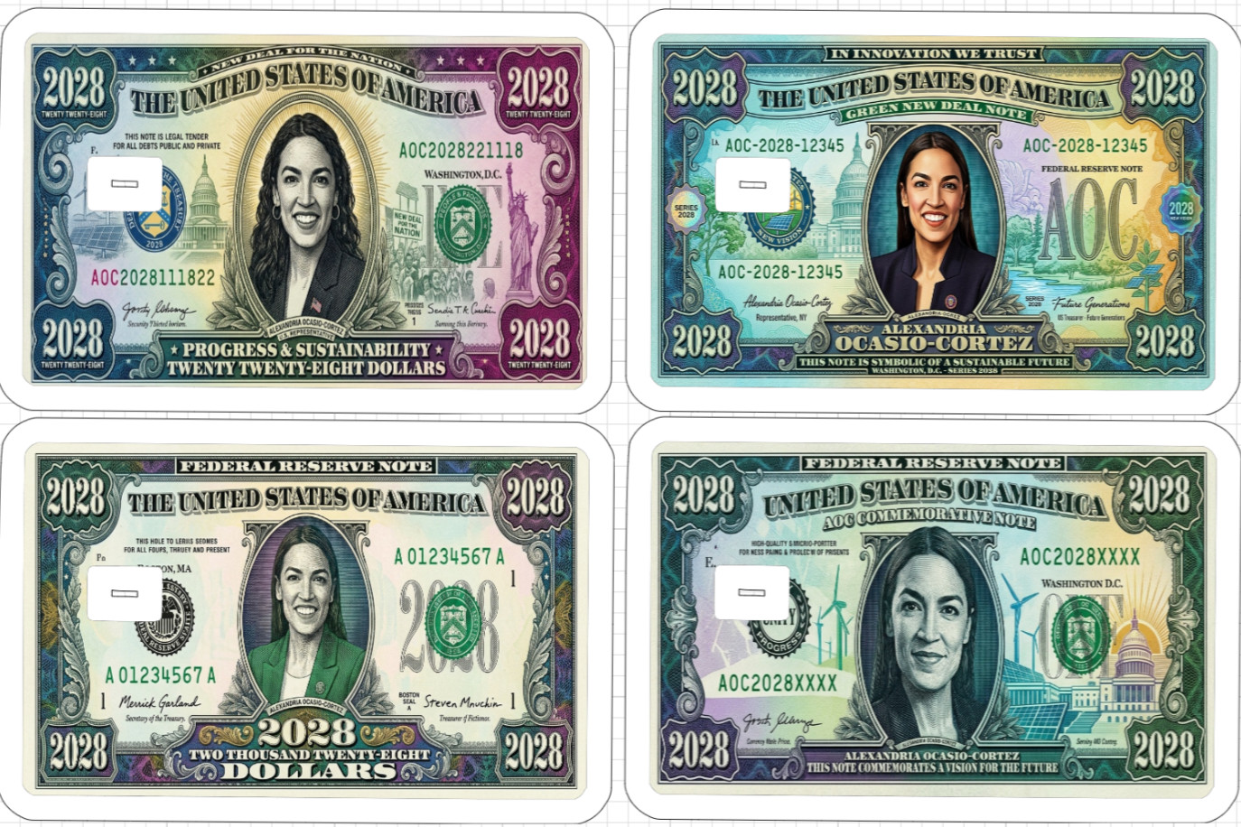 AOC Alexandria Ocasio Cortez 2028 Bill Credit ATM Debit Gift Card Skin Sticker