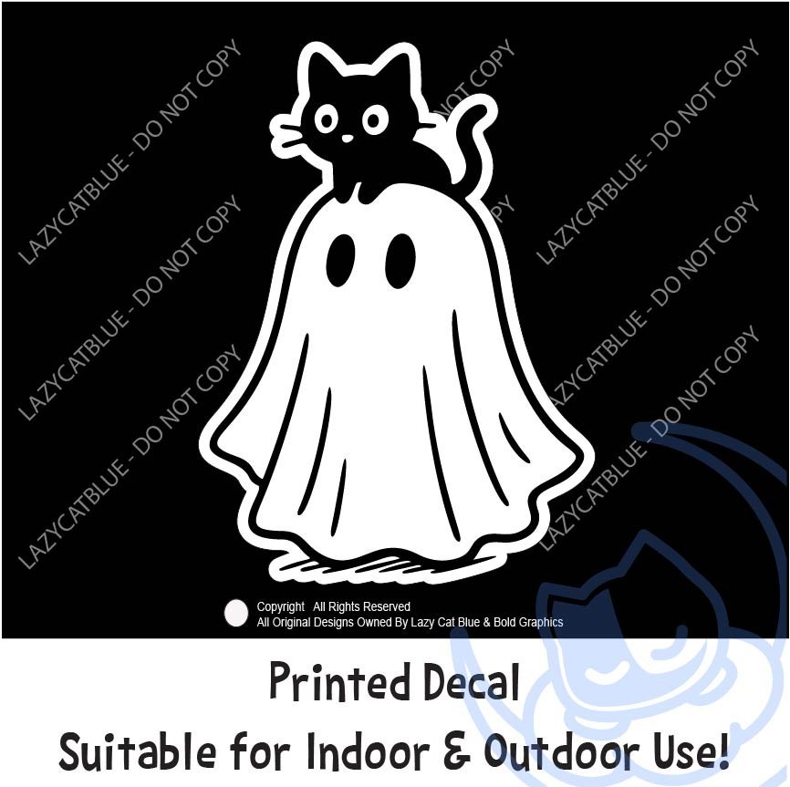 Ghost & Black Cat Decal Sticker Cute Fall Halloween Kitty Spooky Boo Meow Season