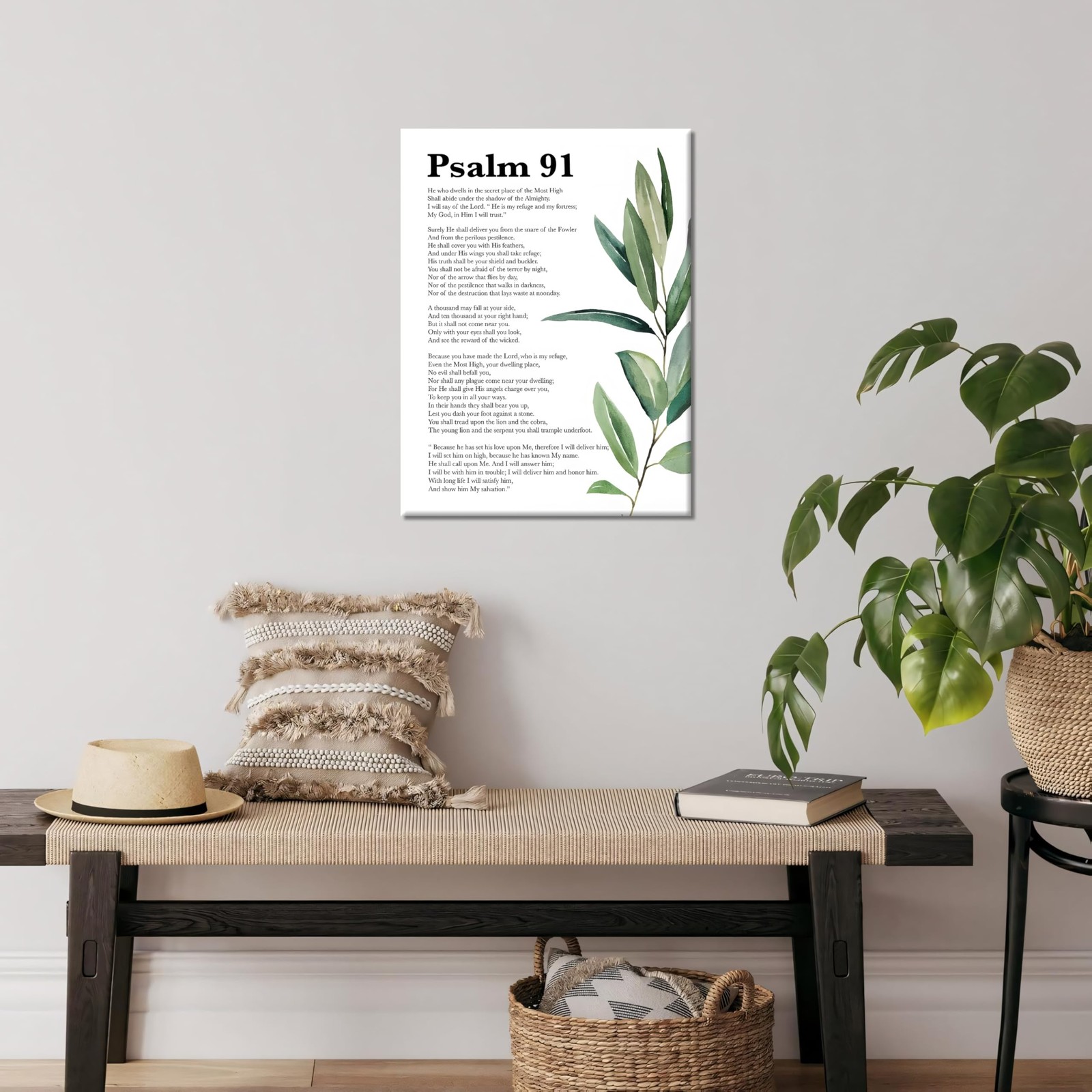 Framed Psalm 91 Wall Art Bible Verse Scripture Canvas Painting, Gallery Wrapp…