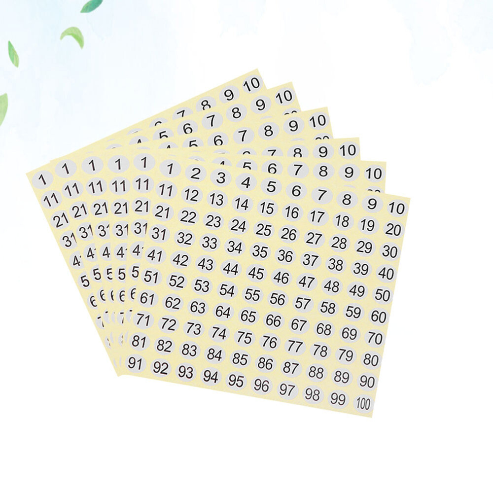 30 Sheets Number Labels 1- 100 Kids Stickers Tags Clothes Round Small