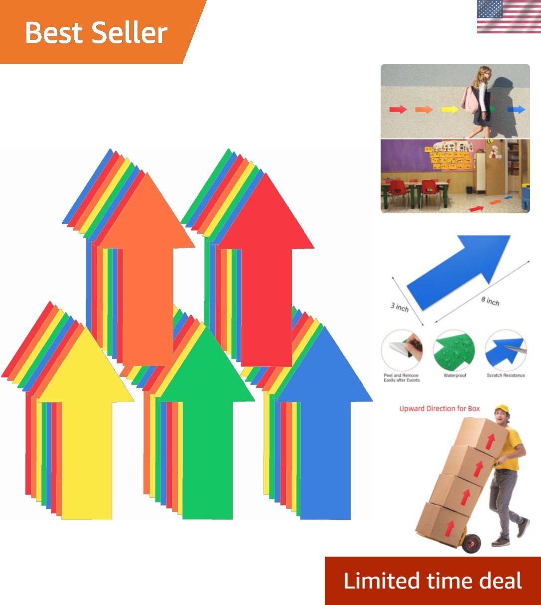 40 Pcs 8 Inch Arrow Sticker Removable Adhesive Directional Sign,Colorful | Re…