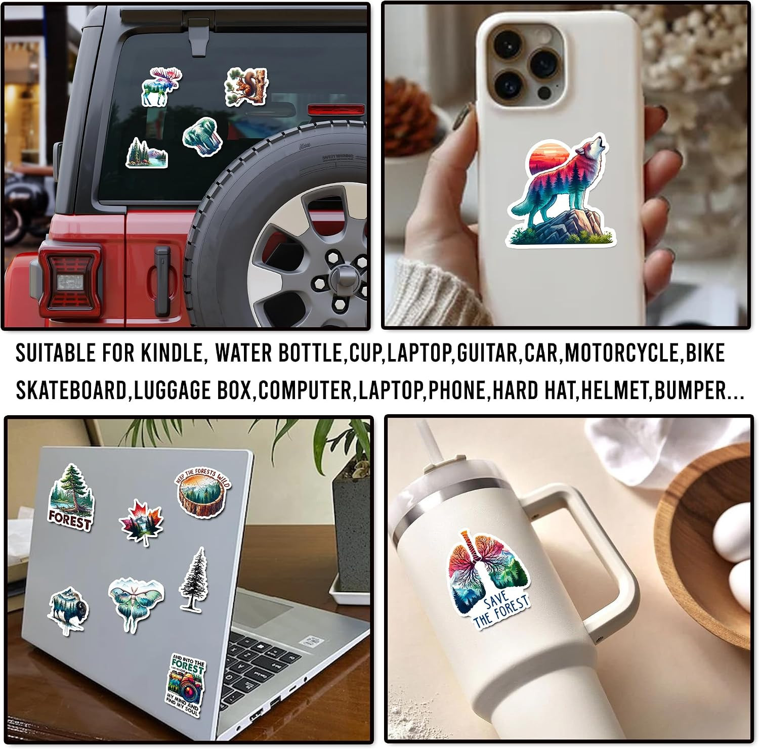 Pack 50 PCS Forest Stickers Trees Animals Waterproof Vinyl Decals Sticker Decor