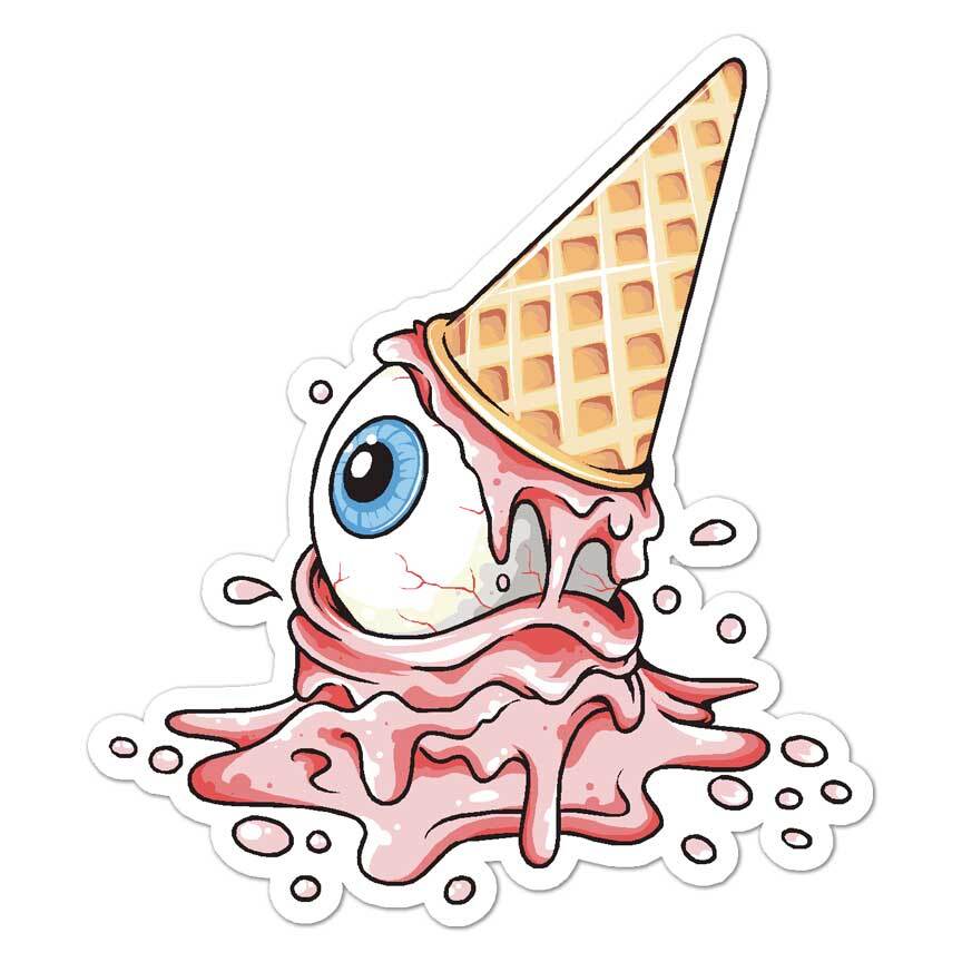 Ice Cream Cone Eyeball, Vinyl Decal Sticker, Indoor Outdoor, 3 Sizes, #7984